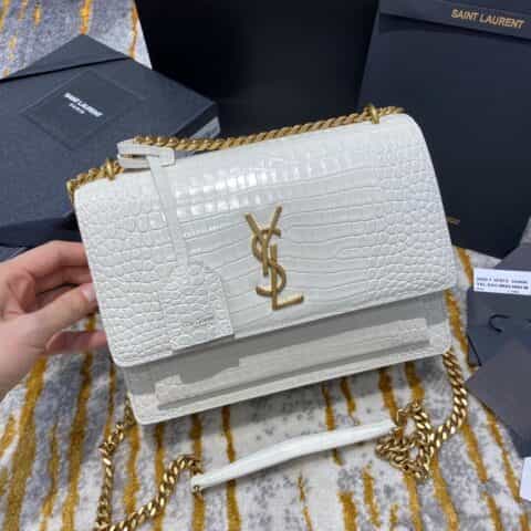 Saint laurent Ysl Sunset 22 鳄鱼纹日落包 442906白色金扣