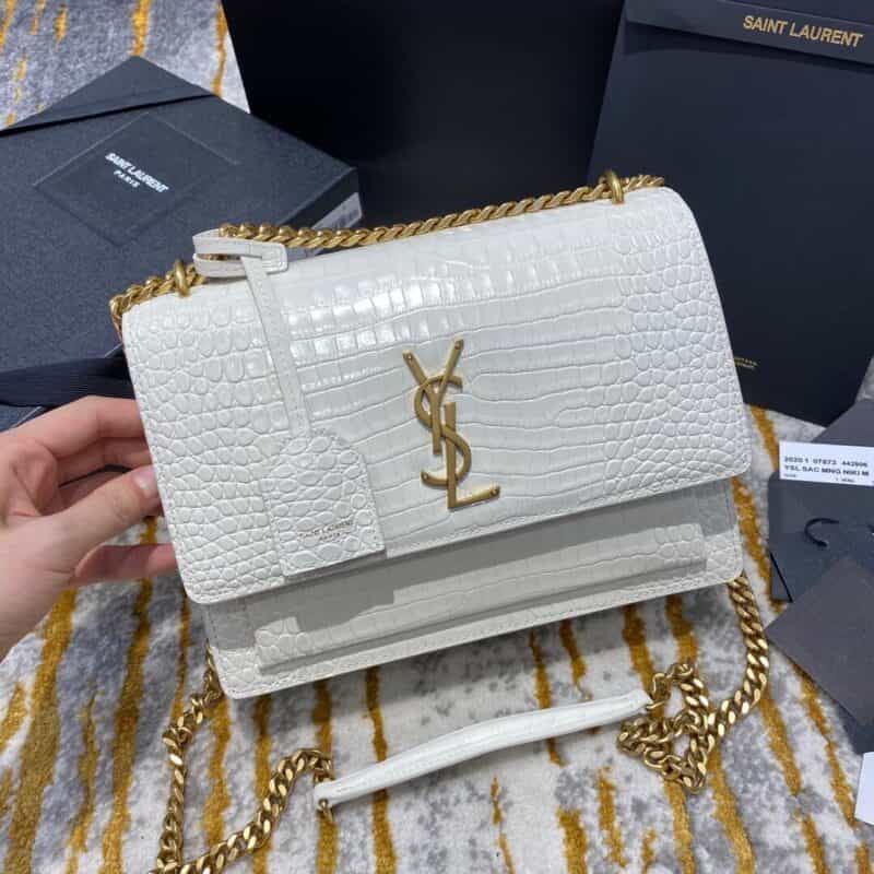 Saint laurent Ysl Sunset 22 鳄鱼纹日落包 442906白色金扣