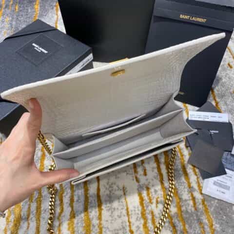 Saint laurent Ysl Sunset 22 鳄鱼纹日落包 442906白色金扣