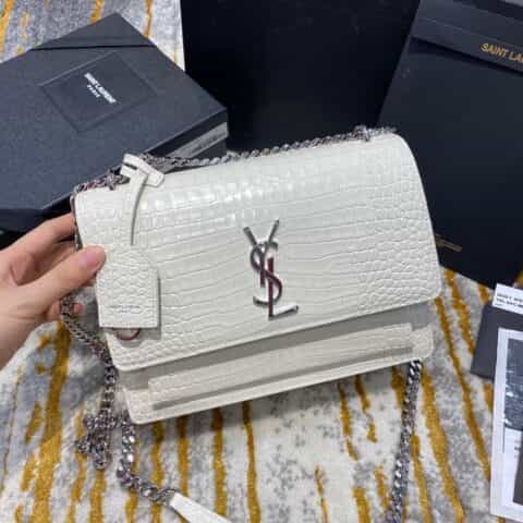 Saint laurent Ysl Sunset 22 鳄鱼纹日落包 442906白色银扣