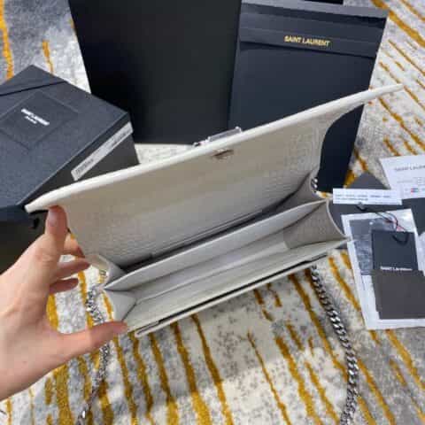 Saint laurent Ysl Sunset 22 鳄鱼纹日落包 442906白色银扣