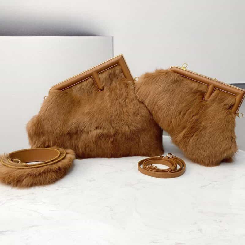 FENDI芬迪first系列F字母水貂毛肩背包80028