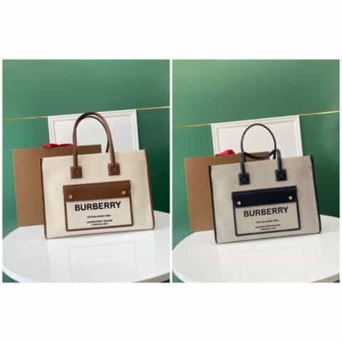 Burberry巴宝莉缉明线皮革及棉质帆布最新精制托特包