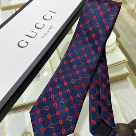 GUCCI古驰100%顶级提花真丝双G四叶草领带