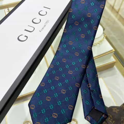 GUCCI古驰100%顶级提花真丝双G四叶草领带