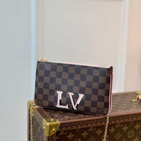 Louis Vuitton LV Double Zip Pochette bag N60254棕色棋盘格