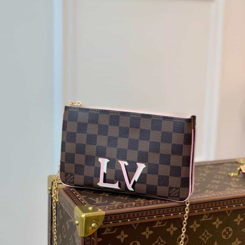 Louis Vuitton LV Double Zip Pochette bag N60254棕色棋盘格