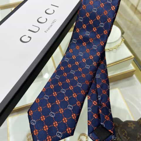 GUCCI古驰100%顶级提花真丝双G四叶草领带