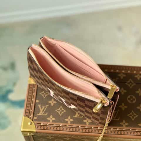 Louis Vuitton LV Double Zip Pochette bag N60254棕色棋盘格