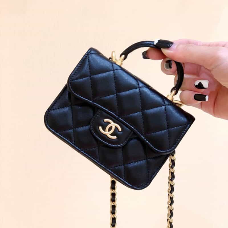 Chanel 2021早秋高级手工坊系列迷你手挽口盖小包 AP2200黑色