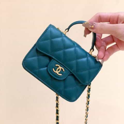 Chanel 2021早秋高级手工坊系列迷你手挽口盖小包 AP2200绿色