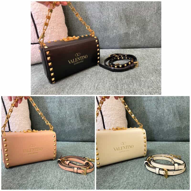 Valentino华伦天奴背面大logo粒面小牛皮新款大金链小手袋0599