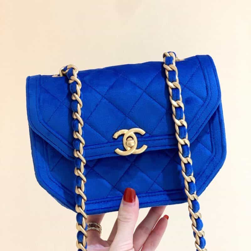 Chanel 21K 丝绒复古马鞍包 蓝色