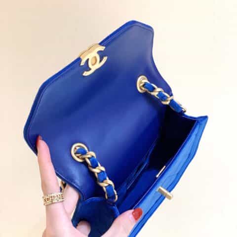 Chanel 21K 丝绒复古马鞍包 蓝色