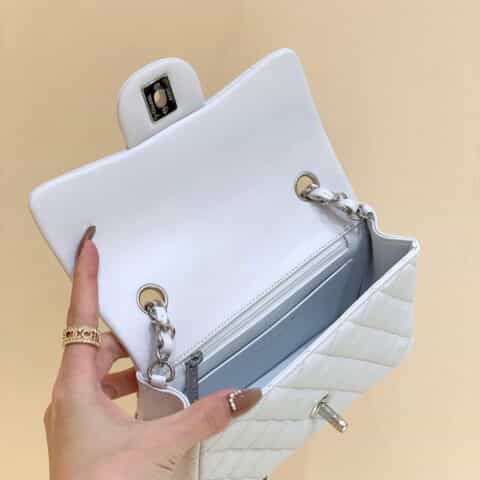 Chanel CF20大mini Classic flap bag A01116羊皮白色