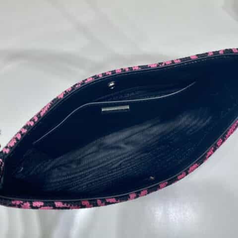 Prada 提花腋下包 1BC499粉色