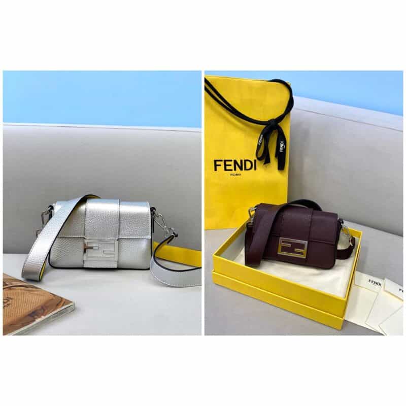 FENDI芬迪荔枝纹进口小牛皮迷你baguette手袋0132