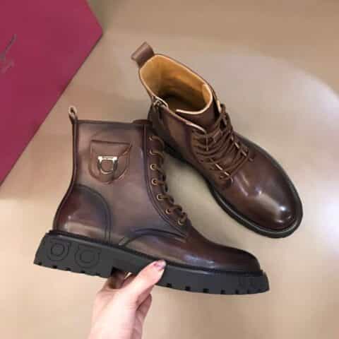 Ferragamo菲拉格慕  进口头层牛皮秋冬男士高帮英伦靴