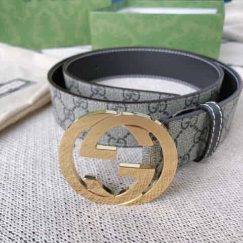 GUCCI古驰   经典PVC材质双G扣头男士双G腰带