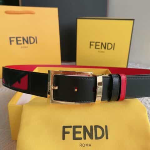 FENDI芬迪    双层负离子金色金属扣黄色标志腰带3.5cm