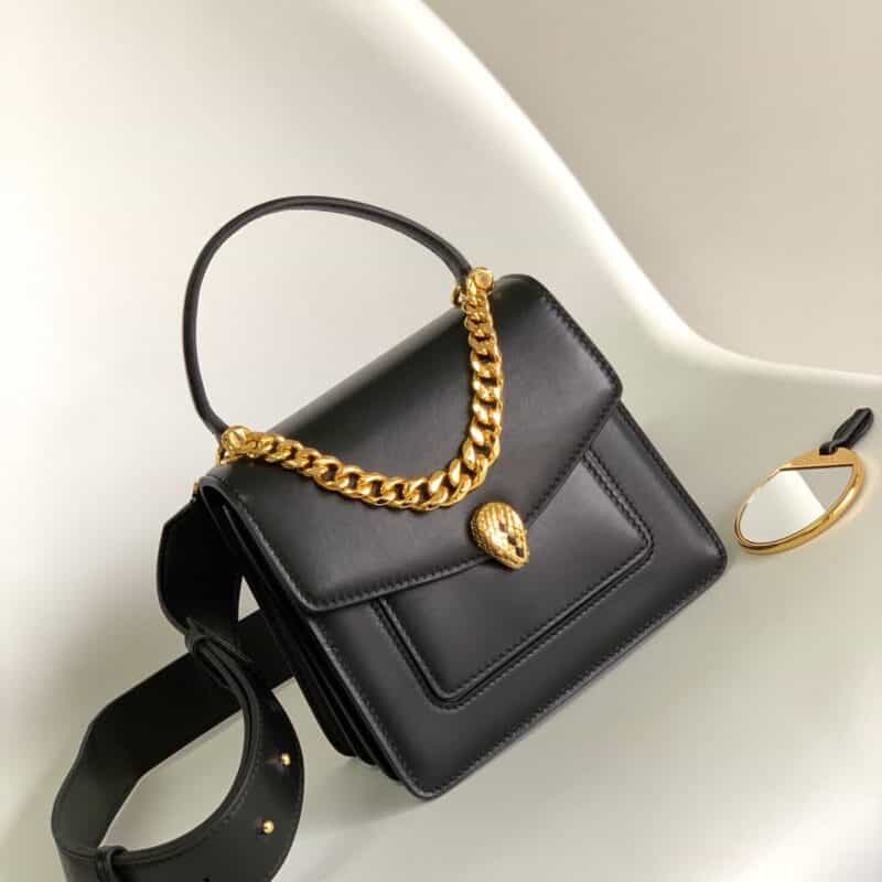 BVLGARI宝格丽酷黑小羊皮手提包38329