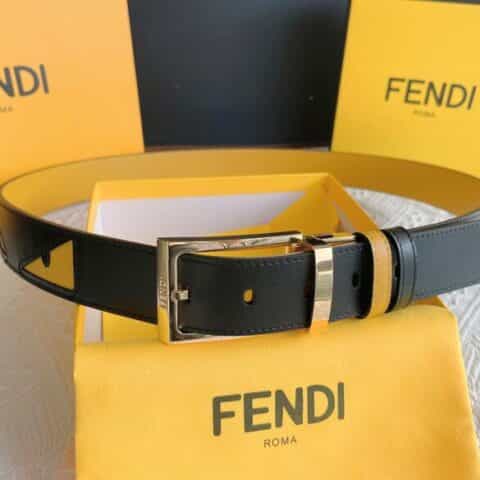 FENDI芬迪    双层负离子金色金属扣黄色标志腰带3.5cm