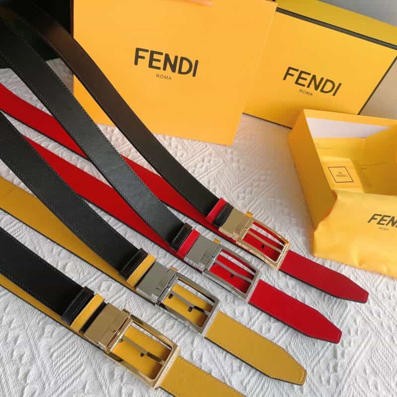 FENDI芬迪    双层负离子金色金属扣黄色标志腰带3.5cm