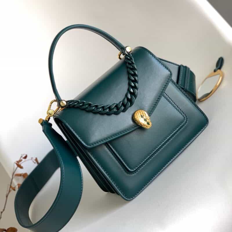 BVLGARI宝格丽森林绿小羊皮手提包38329