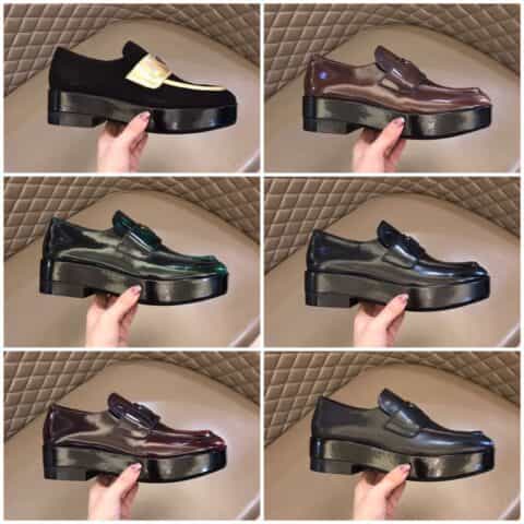 PRADA/普拉达   三角形徽标和亮面皮革P家高端男士厚底乐福鞋