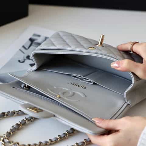 CHANEL CF23 Classic flap bag A01113球纹牛皮冰川灰
