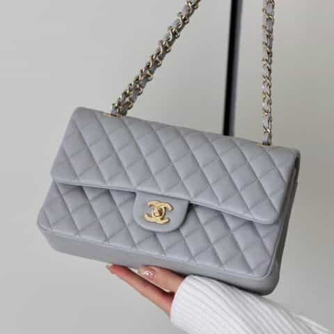 CHANEL CF25 Classic flap bag A01112球纹牛皮冰川灰