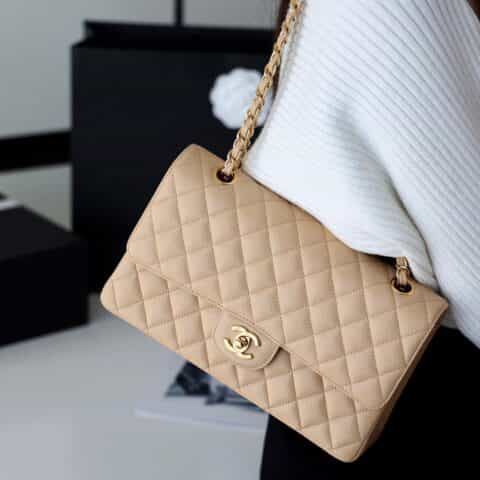 CHANEL CF25 Classic flap bag A01112球纹牛皮杏色