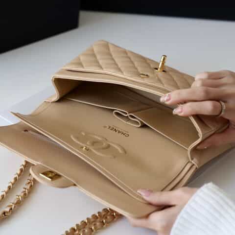 CHANEL CF25 Classic flap bag A01112球纹牛皮杏色