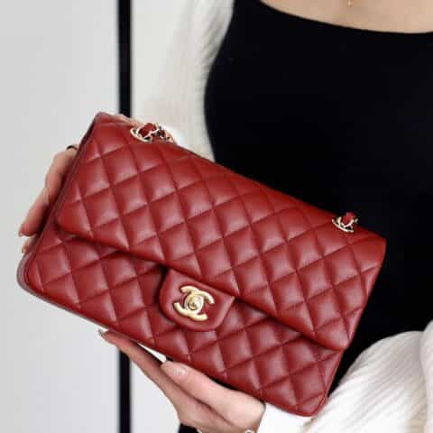 CHANEL CF25 Classic flap bag A01112球纹牛皮酒红色