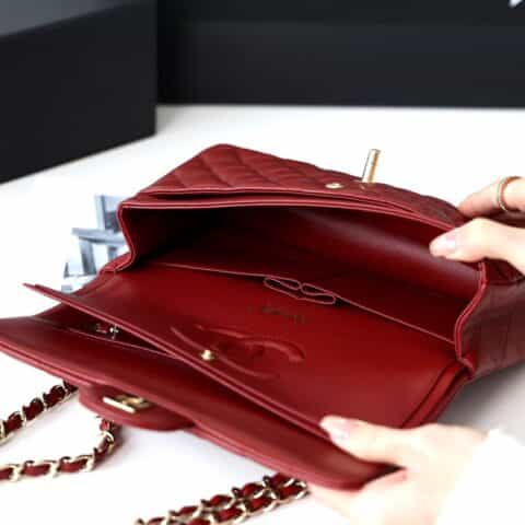 CHANEL CF25 Classic flap bag A01112球纹牛皮酒红色