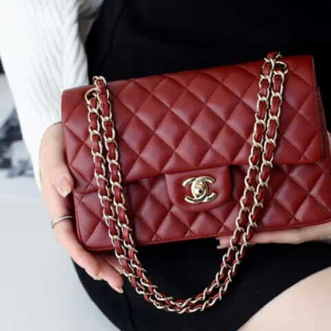 CHANEL CF23 Classic flap bag A01113球纹牛皮酒红色