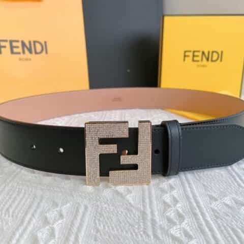 FENDI芬迪   双F”标志徽标精湛工艺镶嵌满钻金属扣头层牛皮双面用腰带4.0cm