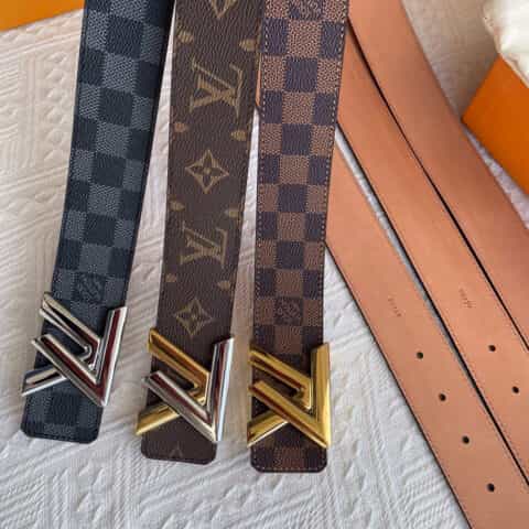 LV/路易威登   棋盘格/老花头层皮底专柜款金属扣男士3.8cm腰带