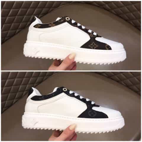 LV/路易威登   头层牛皮拼接Monogram老花帆布厚底情侣运动鞋
