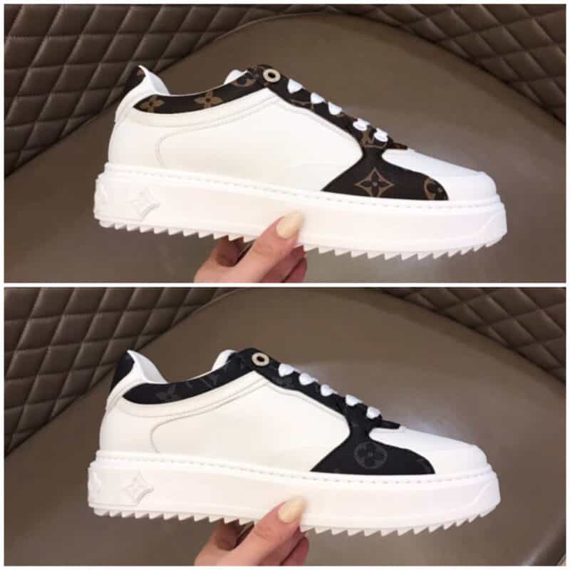 LV/路易威登   头层牛皮拼接Monogram老花帆布厚底情侣运动鞋