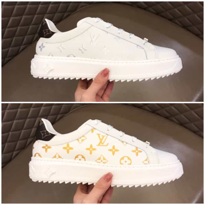 LV/路易威登   头层牛皮拼接Monogram老花帆布厚底情侣运动鞋