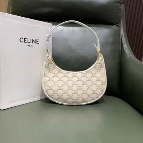 Celine思琳 Ava Bag in Triomphe Canvas 腋下包 193952白花配白皮