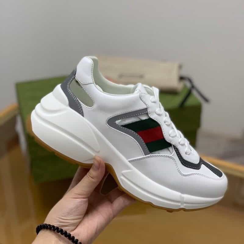 GUCCI古驰   象牙白色环保皮革【G家高版本  】男女款老爹运动鞋