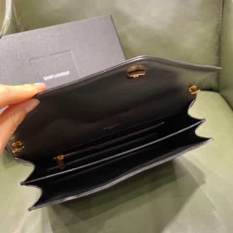 Saint laurent Ysl Gaby绗缝纹路信封斜挎包 668863黑色