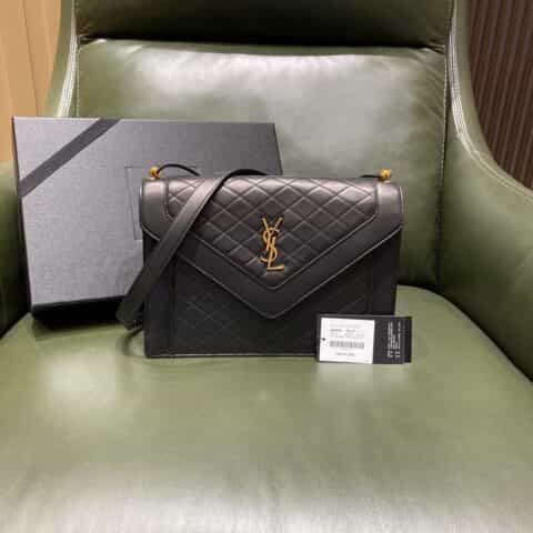 Saint laurent Ysl Gaby绗缝纹路信封斜挎包 668863黑色