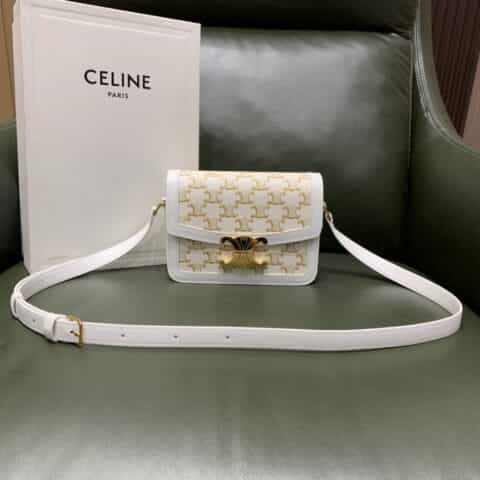 CELINE TEEN TRIOMPHE BAG 188882白花配白皮