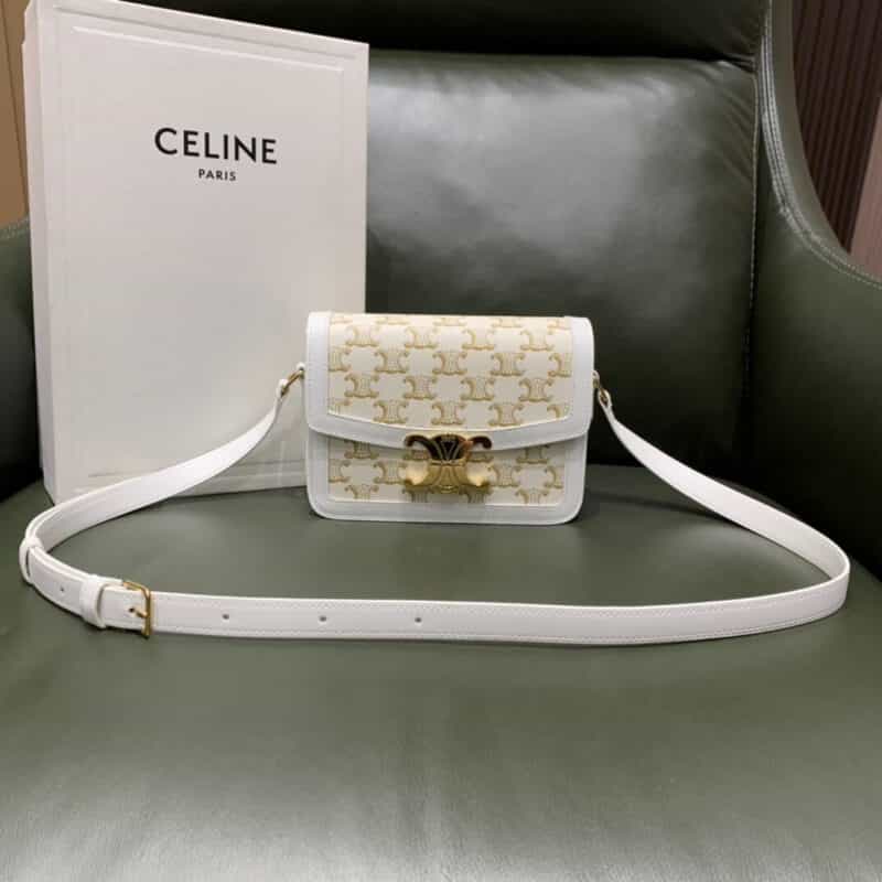 CELINE TEEN TRIOMPHE BAG 188882白花配白皮