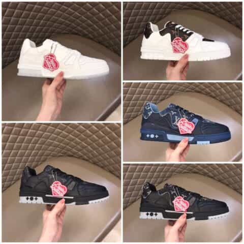 LV/路易威登  L 2021男士牛仔布鞋面搭配小牛皮革Trainer运动鞋