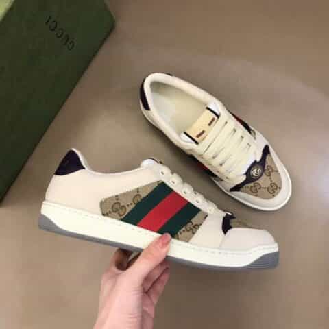 GUCCI古驰   皮革和经典GG帆布情侣低帮运动鞋