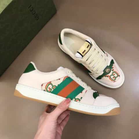 GUCCI古驰   皮革和经典GG帆布情侣低帮运动鞋